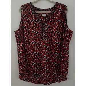 Tahari Authur S. Levine 2X PlusRed Blue Petals Flowers Sleeveless Blouse Women's